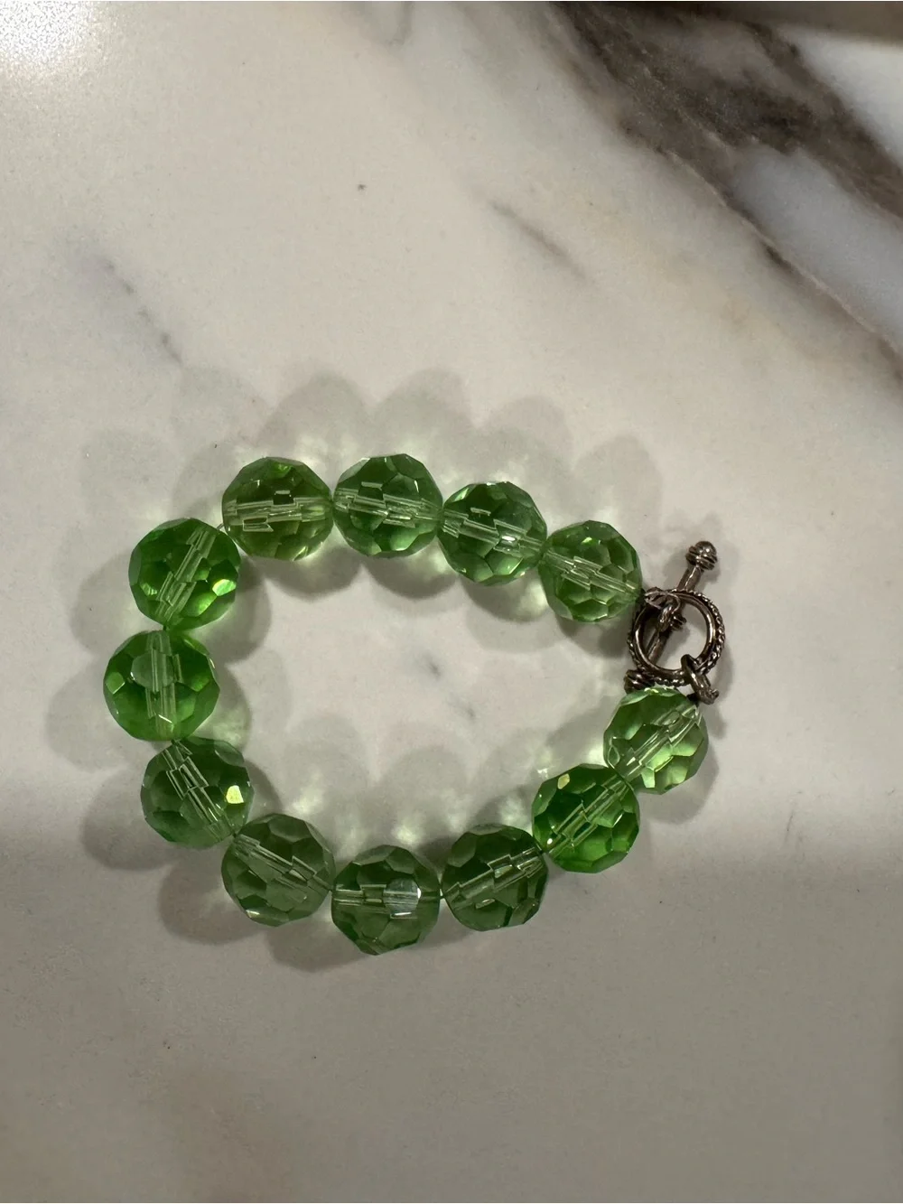 Green  clear and blue 5 piece lot of Faceted Bead Necklaces and bracelets